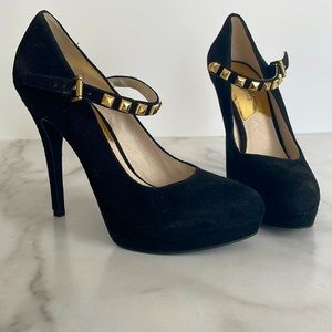 Michael Kors Suede Heels with Gold Studded Strap